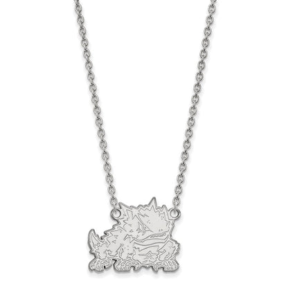 14K Weißgold Logoart Texas Christlich University Gehörnt Frosch Groß Anhänger 18 Zoll Halskette