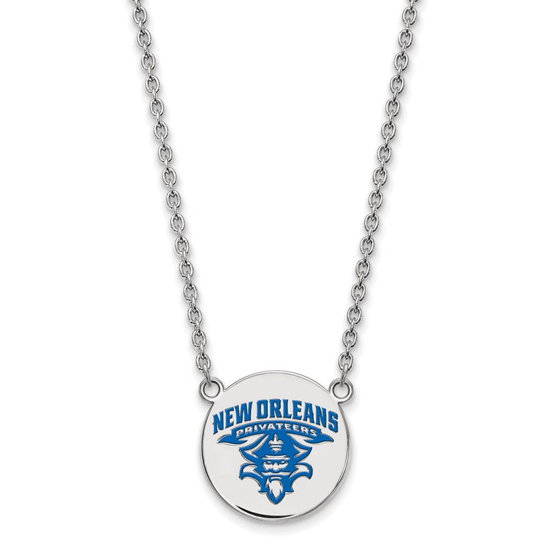 Sterlingsilber Rhodiniert Logoart University Of New Orleans Privateers Groß Emailliert Plättchen 18 Zoll Halskette
