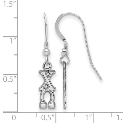 Sterlingsilber Rhodiniert Logoart Chi Omega Sorority Greek Buchstaben Klein Hängend Draht Ohrringe