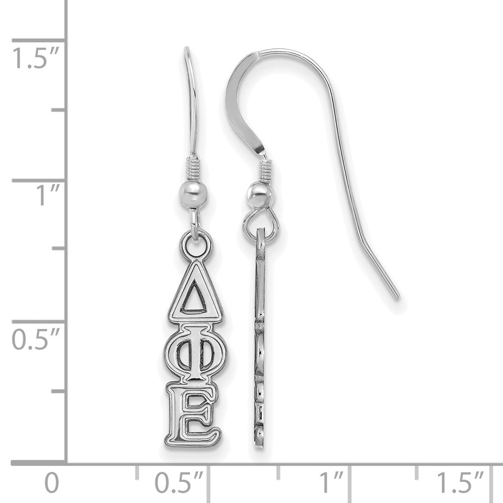 Sterlingsilber Rhodiniert Logoart Delta Phi Epsilon Extra Sorority Greek Buchstaben Klein Hängend Draht Ohrringe