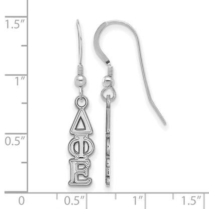 Sterlingsilber Rhodiniert Logoart Delta Phi Epsilon Extra Sorority Greek Buchstaben Klein Hängend Draht Ohrringe