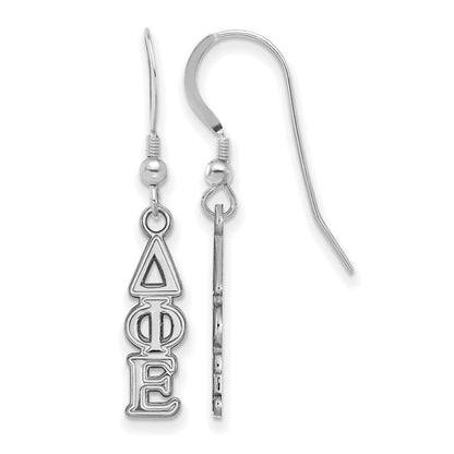 Sterlingsilber Rhodiniert Logoart Delta Phi Epsilon Extra Sorority Greek Buchstaben Klein Hängend Draht Ohrringe