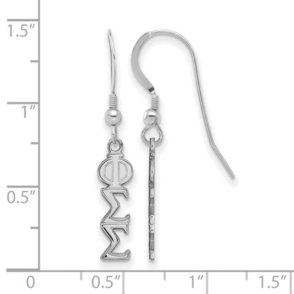 Sterlingsilber Rhodiniert Logoart Phi Sigma Sorority Greek Buchstaben Klein Hängend Draht Ohrringe