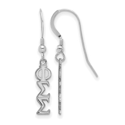 Sterlingsilber Rhodiniert Logoart Phi Sigma Sorority Greek Buchstaben Klein Hängend Draht Ohrringe