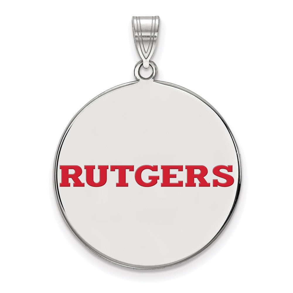Sterlingsilber Rhodiniert Logoart Rutgers University Extra Groß Emailliert Plättchen Anhänger
