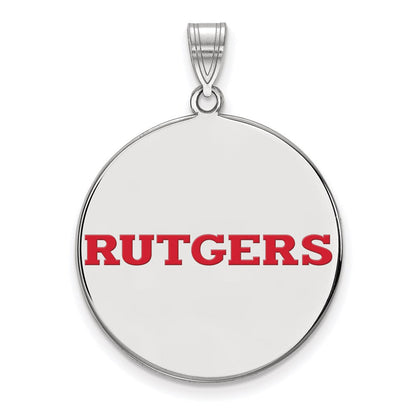 Sterlingsilber Rhodiniert Logoart Rutgers University Extra Groß Emailliert Plättchen Anhänger