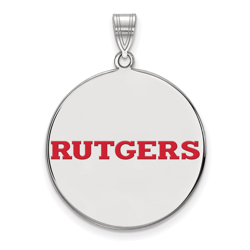 Sterlingsilber Rhodiniert Logoart Rutgers University Extra Groß Emailliert Plättchen Anhänger
