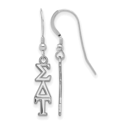 Sterlingsilber Rhodiniert Logoart Sigma Delta Tau Extra Sorority Greek Buchstaben Klein Hängend Draht Ohrringe