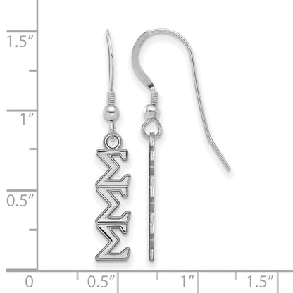 Sterlingsilber Rhodiniert Logoart Sigma Sorority Greek Buchstaben Klein Hängend Draht Ohrringe