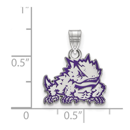 Sterlingsilber Rhodiniert Logoart Texas Christlich University Gehörnt Frosch Klein Emailliert Anhänger