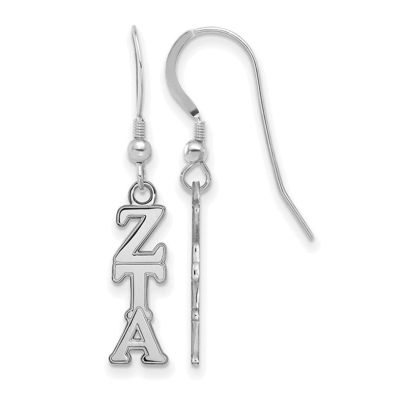 Sterlingsilber Rhodiniert Logoart Zeta Tau Alpha Sorority Greek Buchstaben Klein Hängend Draht Ohrringe