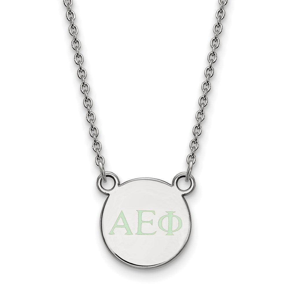 Sterlingsilber Rhodiniert Logoart Alpha Epsilon Phi Sorority Greek Buchstaben Extra Klein Farbe Emaille Anhänger 18 Zoll Halskette