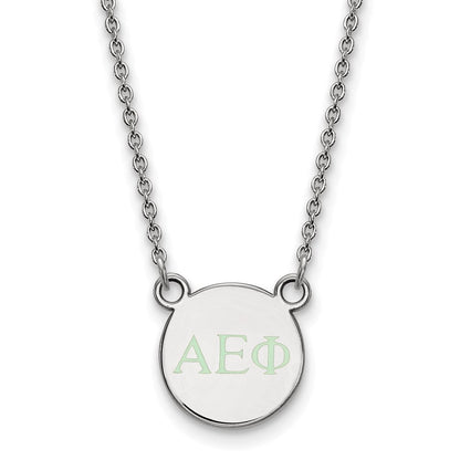Sterlingsilber Rhodiniert Logoart Alpha Epsilon Phi Sorority Greek Buchstaben Extra Klein Farbe Emaille Anhänger 18 Zoll Halskette