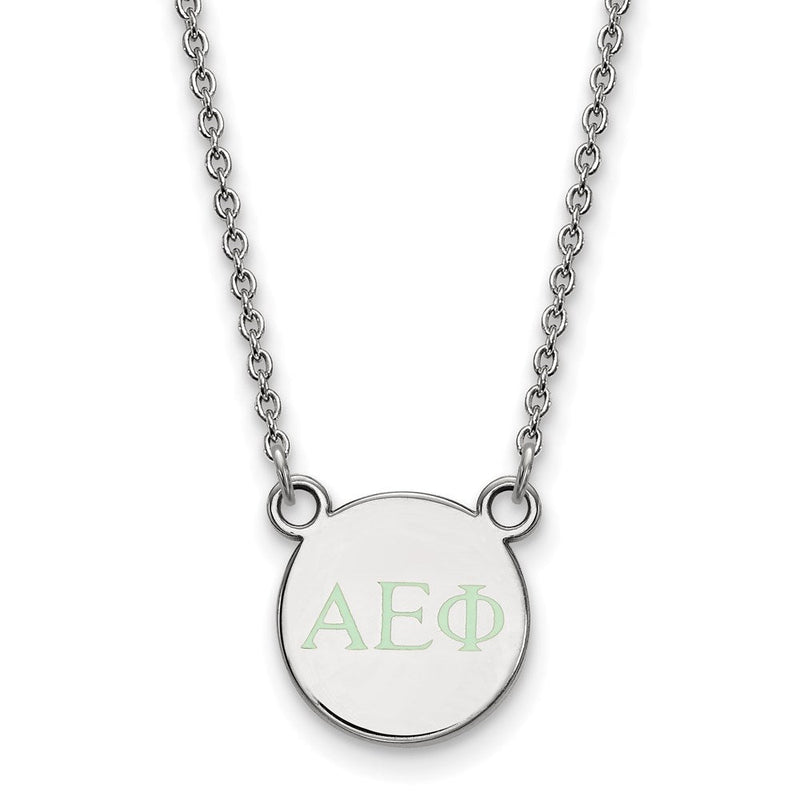 Sterlingsilber Rhodiniert Logoart Alpha Epsilon Phi Sorority Greek Buchstaben Extra Klein Farbe Emaille Anhänger 18 Zoll Halskette
