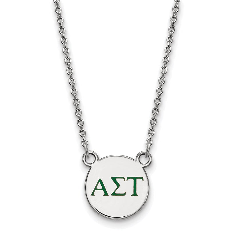 Sterlingsilber Rhodiniert Logoart Alpha Sigma Tau Sorority Greek Buchstaben Klein Farbe Emaille Anhänger 18 Zoll Halskette