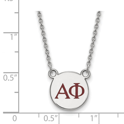 Sterlingsilber Rhodiniert Logoart Alpha Phi Sorority Greek Buchstaben Klein Farbe Emaille Anhänger 18 Zoll Halskette