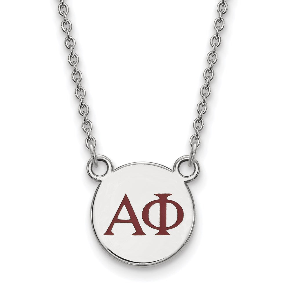 Sterlingsilber Rhodiniert Logoart Alpha Phi Sorority Greek Buchstaben Klein Farbe Emaille Anhänger 18 Zoll Halskette