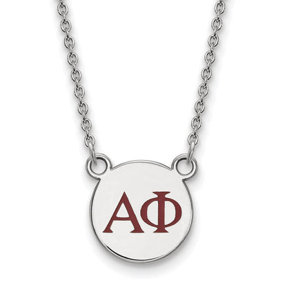 Sterlingsilber Rhodiniert Logoart Alpha Phi Sorority Greek Buchstaben Klein Farbe Emaille Anhänger 18 Zoll Halskette