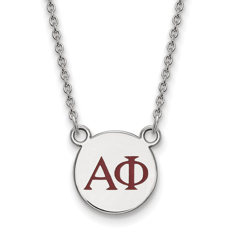 Sterlingsilber Rhodiniert Logoart Alpha Phi Sorority Greek Buchstaben Klein Farbe Emaille Anhänger 18 Zoll Halskette