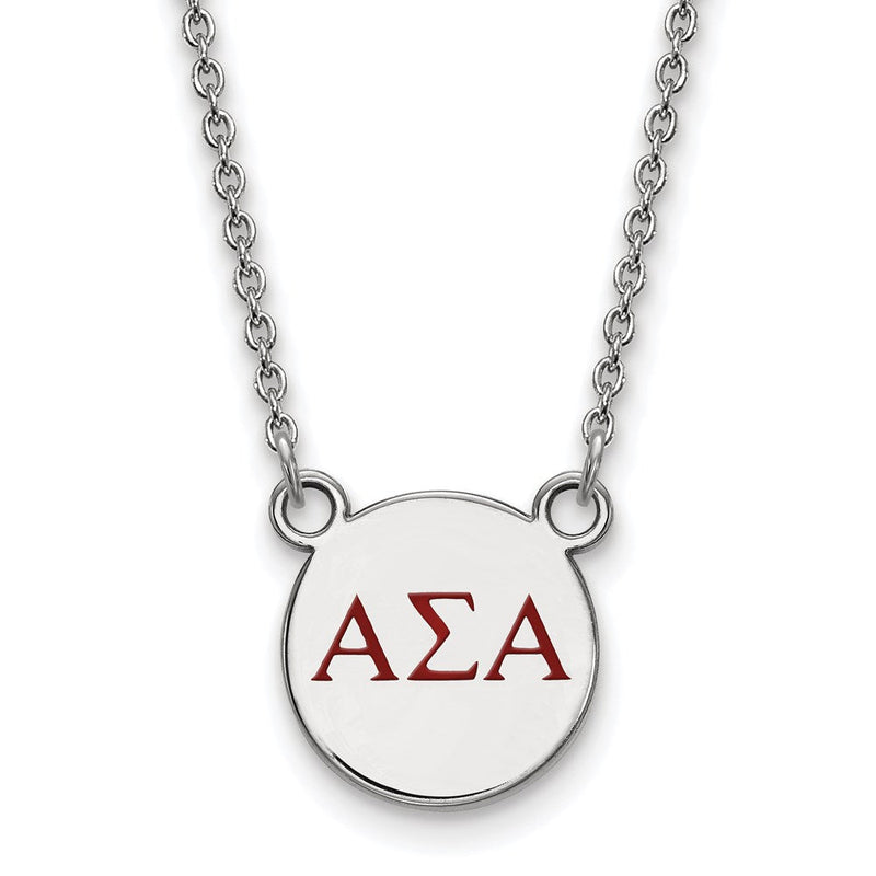 Sterlingsilber Rhodiniert Logoart Alpha Sigma Sorority Greek Buchstaben Klein Farbe Emaille Anhänger 18 Zoll Halskette