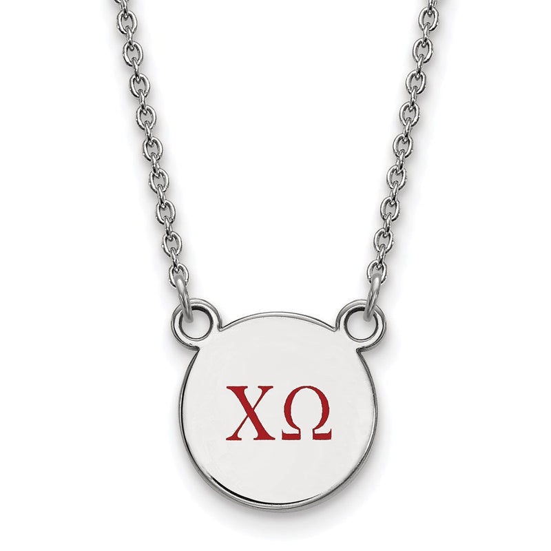 Sterlingsilber Rhodiniert Logoart Chi Omega Sorority Greek Buchstaben Klein Farbe Emaille Anhänger 18 Zoll Halskette
