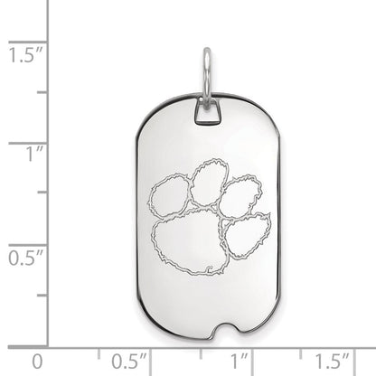 Sterlingsilber Rhodiniert Logoart Clemson University Tiger Paw Klein Erkennungsmarke Anhänger