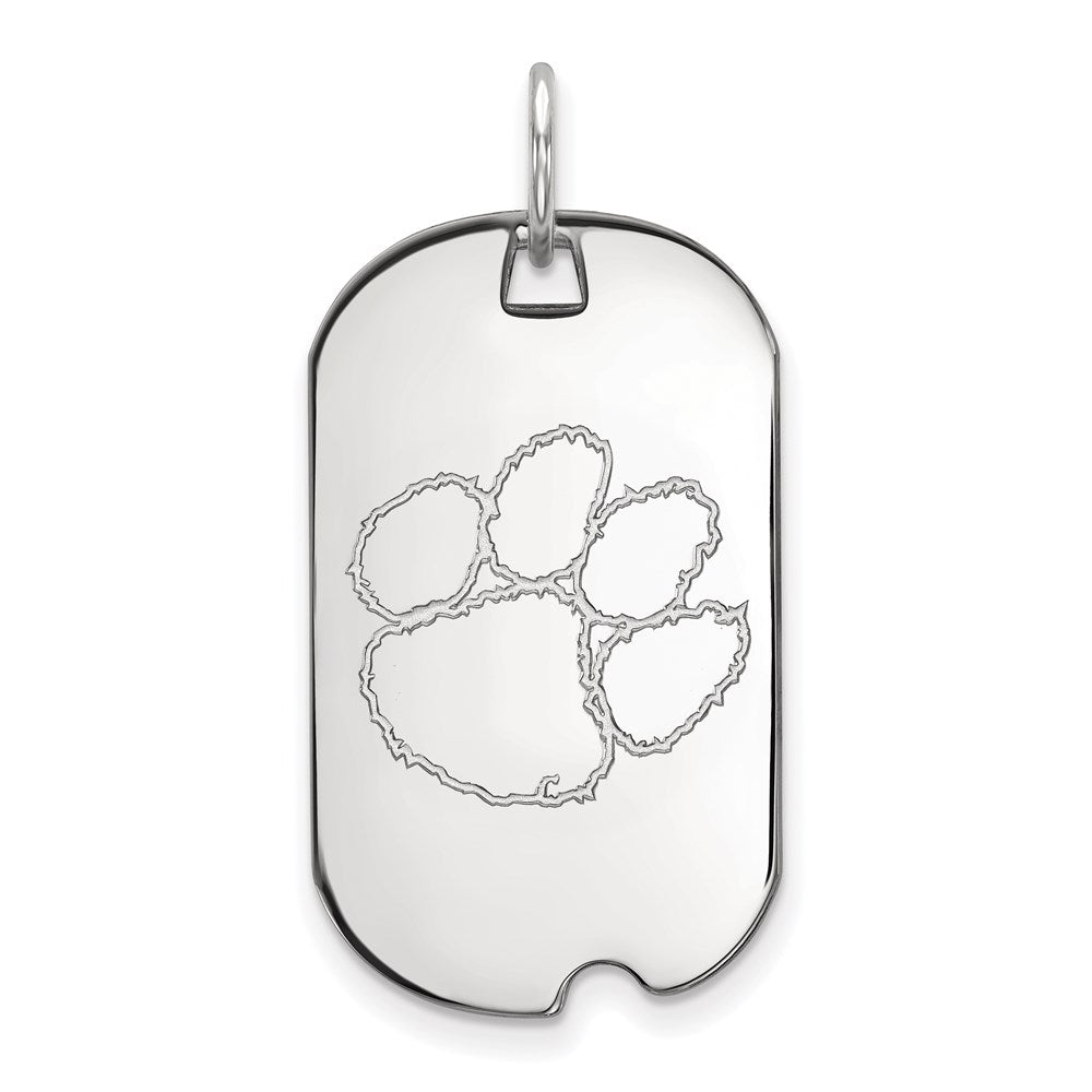 Sterlingsilber Rhodiniert Logoart Clemson University Tiger Paw Klein Erkennungsmarke Anhänger