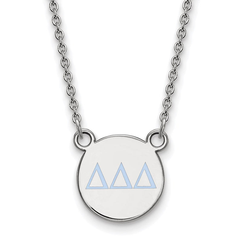Sterlingsilber Rhodiniert Logoart Delta Sorority Greek Buchstaben Klein Farbe Emaille Anhänger 18 Zoll Halskette