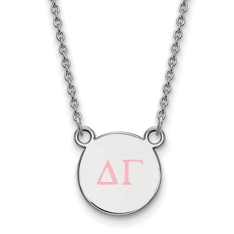 Sterlingsilber Rhodiniert Logoart Delta Gamma Sorority Greek Buchstaben Klein Farbe Emaille Anhänger 18 Zoll Halskette