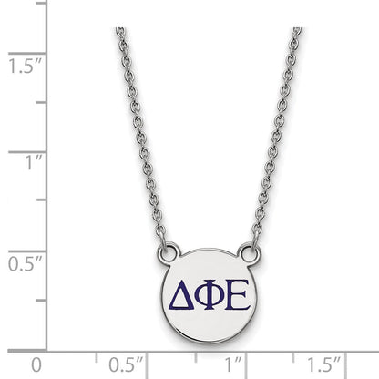 Sterlingsilber Rhodiniert Logoart Delta Phi Epsilon Sorority Greek Buchstaben Klein Farbe Emaille Anhänger 18 Zoll Halskette