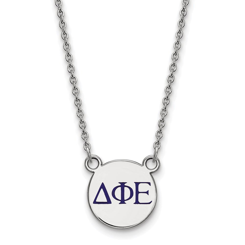 Sterlingsilber Rhodiniert Logoart Delta Phi Epsilon Sorority Greek Buchstaben Klein Farbe Emaille Anhänger 18 Zoll Halskette