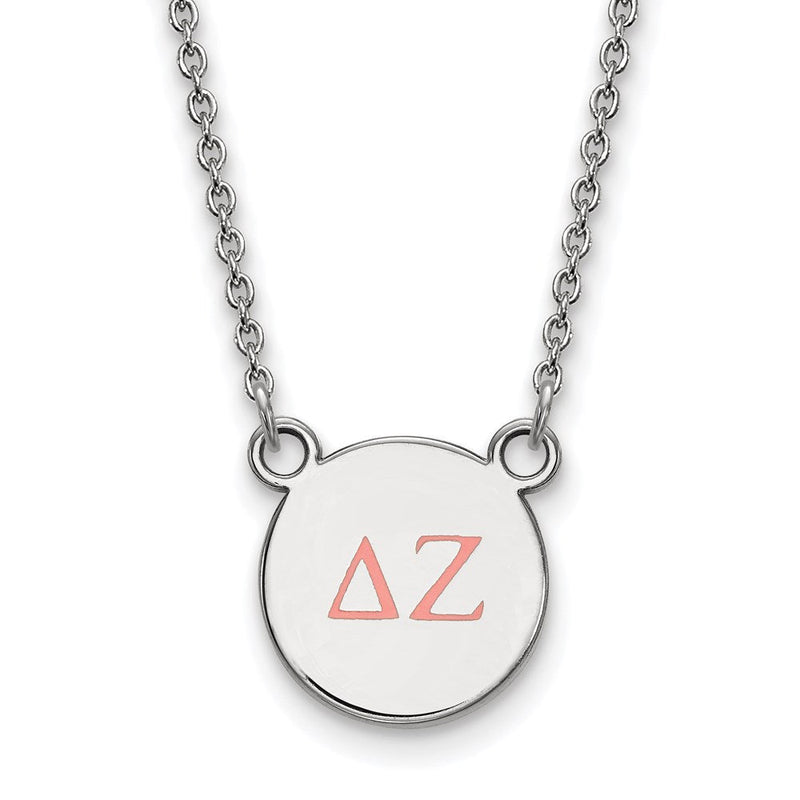 Sterlingsilber Rhodiniert Logoart Delta Zeta Sorority Greek Buchstaben Klein Farbe Emaille Anhänger 18 Zoll Halskette