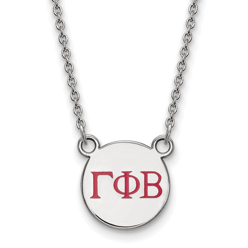 Sterlingsilber Rhodiniert Logoart Gamma Phi Beta Sorority Greek Buchstaben Klein Farbe Emaille Anhänger 18 Zoll Halskette