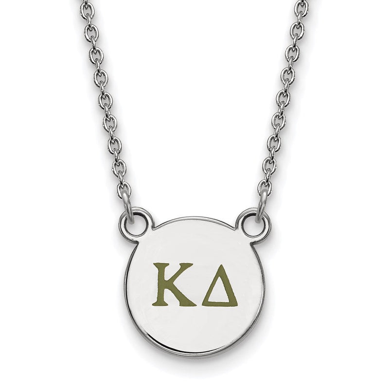 Sterlingsilber Rhodiniert Logoart Kappa Delta Sorority Greek Buchstaben Klein Farbe Emaille Anhänger 18 Zoll Halskette