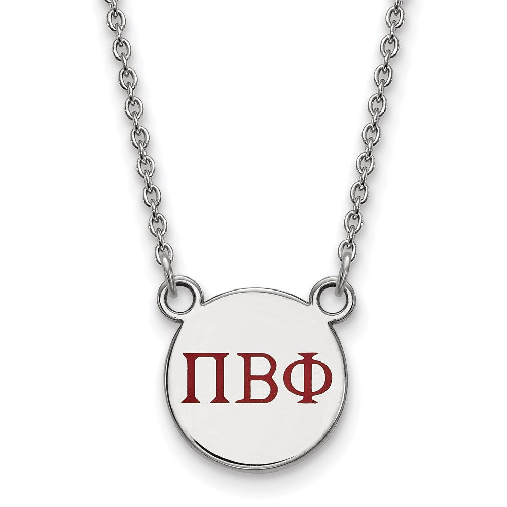 Sterlingsilber Rhodiniert Logoart Pi Beta Phi Sorority Greek Buchstaben Klein Farbe Emaille Anhänger 18 Zoll Halskette