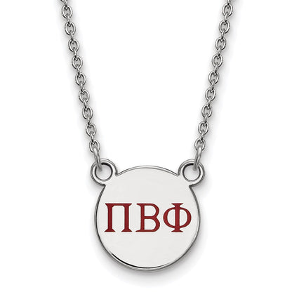 Sterlingsilber Rhodiniert Logoart Pi Beta Phi Sorority Greek Buchstaben Klein Farbe Emaille Anhänger 18 Zoll Halskette