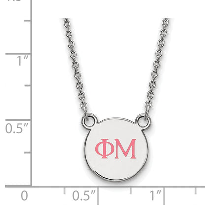 Sterlingsilber Rhodiniert Logoart Phi Mu Sorority Greek Buchstaben Extra Klein Farbe Emaille Anhänger 18 Zoll Halskette