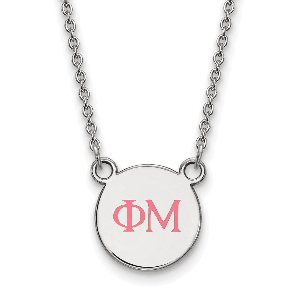 Sterlingsilber Rhodiniert Logoart Phi Mu Sorority Greek Buchstaben Extra Klein Farbe Emaille Anhänger 18 Zoll Halskette