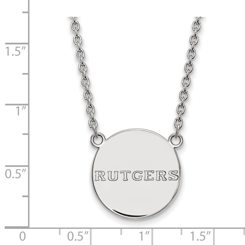 Sterlingsilber Rhodiniert Logoart Rutgers University Groß Plättchen Anhänger 18 Zoll Halskette
