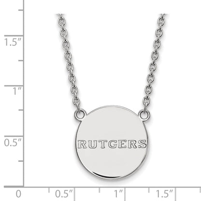 Sterlingsilber Rhodiniert Logoart Rutgers University Groß Plättchen Anhänger 18 Zoll Halskette