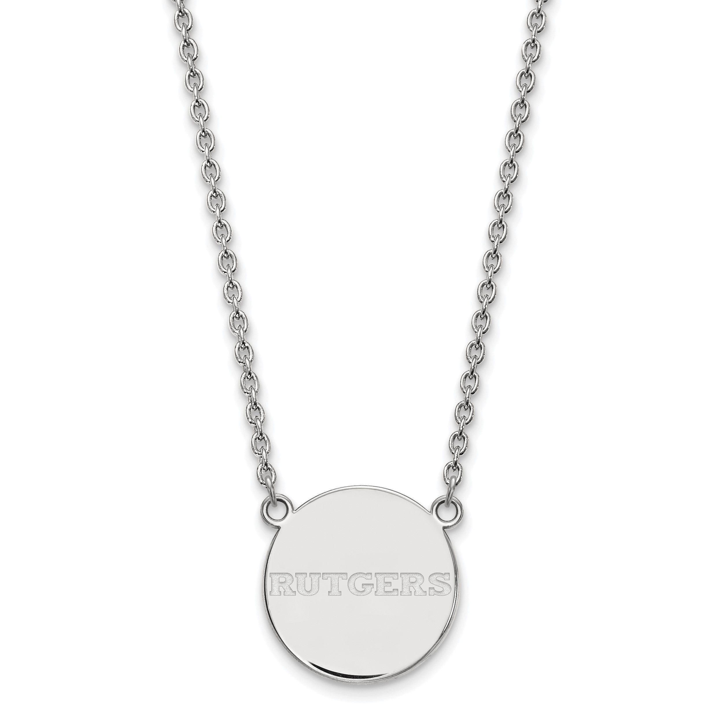 Sterlingsilber Rhodiniert Logoart Rutgers University Groß Plättchen Anhänger 18 Zoll Halskette