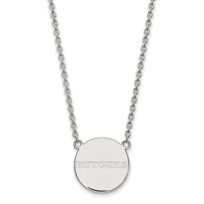 Sterlingsilber Rhodiniert Logoart Rutgers University Groß Plättchen Anhänger 18 Zoll Halskette