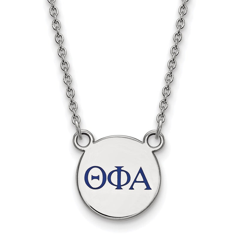 Sterlingsilber Rhodiniert Logoart Theta Phi Alpha Sorority Greek Buchstaben Klein Farbe Emaille Anhänger 18 Zoll Halskette