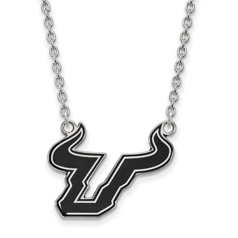 Sterlingsilber Rhodiniert Logoart University Of South Florida Bull Groß Emailliert Anhänger 18 Zoll Halskette