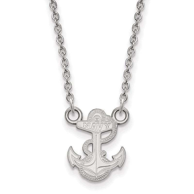 10K Weißgold Logoart Us Naval Akademie Anker Klein Anhänger 18 Zoll Halskette