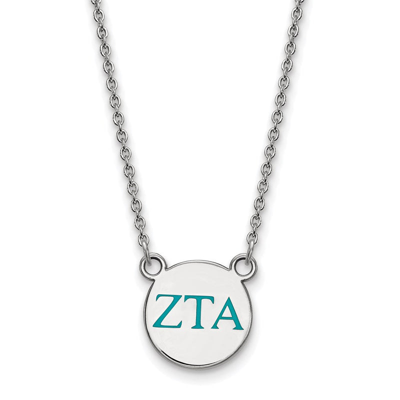 Sterlingsilber Rhodiniert Logoart Zeta Tau Alpha Sorority Greek Buchstaben Klein Farbe Emaille Anhänger 18 Zoll Halskette