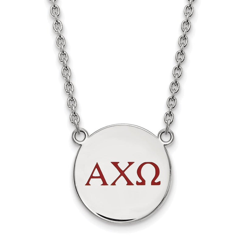 Sterlingsilber Rhodiniert Logoart Alpha Chi Omega Sorority Greek Buchstaben Groß Farbe Emaille Anhänger 18 Zoll Halskette