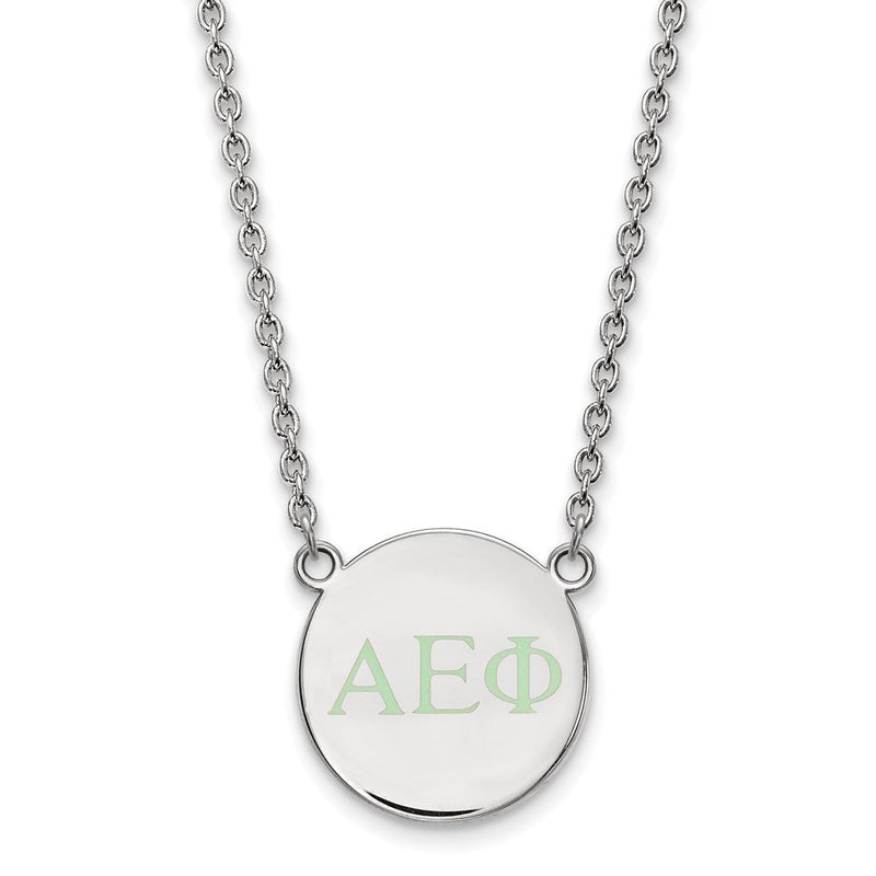 Sterlingsilber Rhodiniert Logoart Alpha Epsilon Phi Sorority Greek Buchstaben Klein Farbe Emaille Anhänger 18 Zoll Halskette