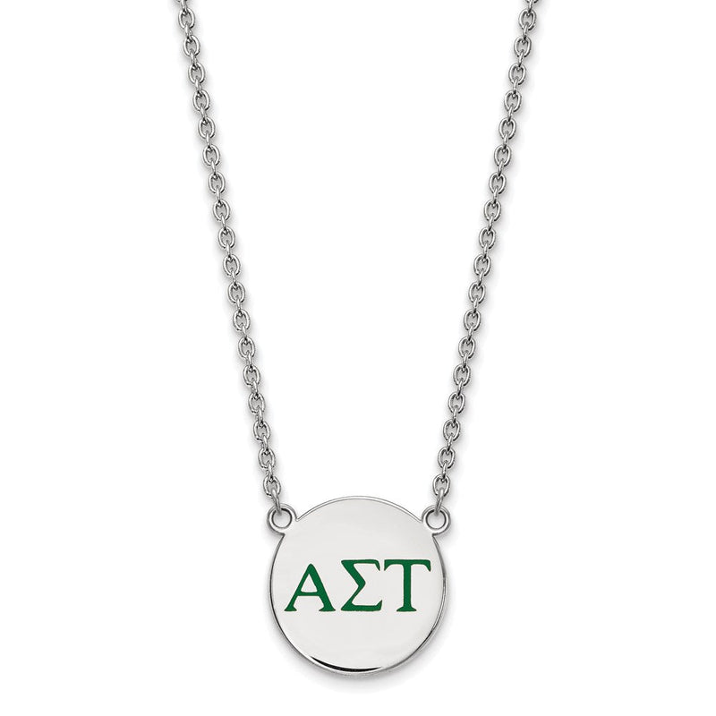 Sterlingsilber Rhodiniert Logoart Alpha Sigma Tau Sorority Greek Buchstaben Groß Farbe Emaille Anhänger 18 Zoll Halskette