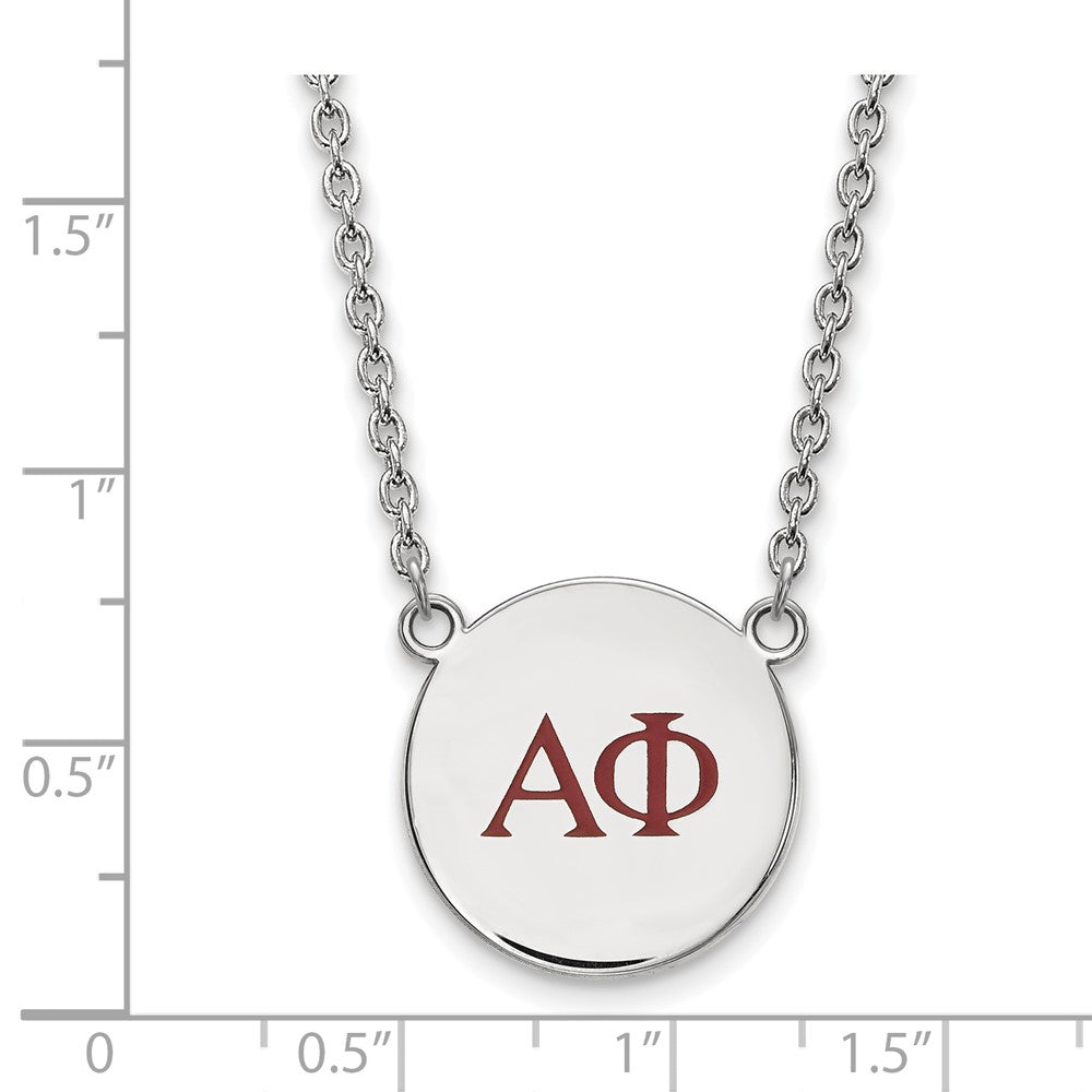 Sterlingsilber Rhodiniert Logoart Alpha Phi Sorority Greek Buchstaben Groß Farbe Emaille Anhänger 18 Zoll Halskette